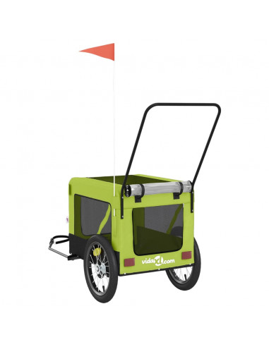 Rimorchio da Bici per Animali Verde e Nero Oxford e Ferro