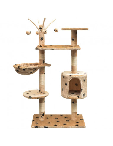 Albero per Gatti Tiragraffi Sisal 125 cm Zampe Stampate Beige