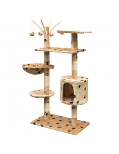 Albero per Gatti Tiragraffi Sisal 125 cm Zampe Stampate Beige