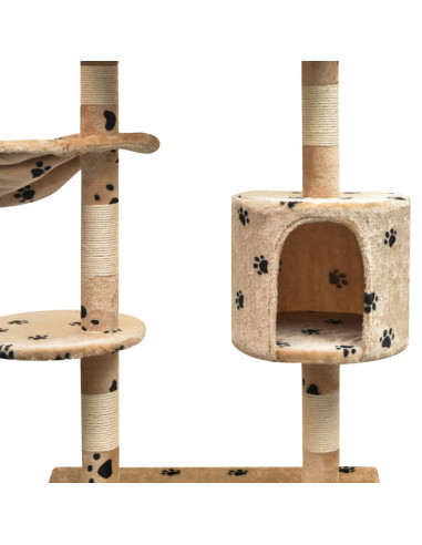 Albero per Gatti Tiragraffi Sisal 125 cm Zampe Stampate Beige