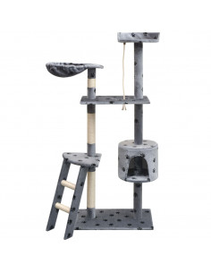 Albero per Gatti Tiragraffi Sisal 150 cm Zampe Stampate Grigio 2