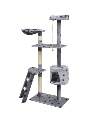 Albero per Gatti Tiragraffi Sisal 150 cm Zampe Stampate Grigio