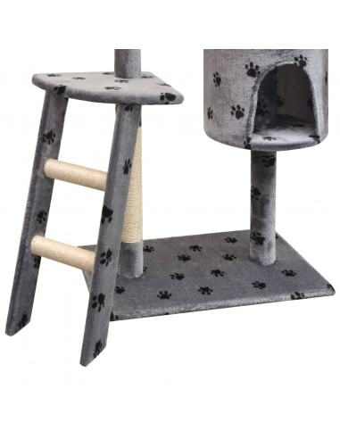 Albero per Gatti Tiragraffi Sisal 150 cm Zampe Stampate Grigio