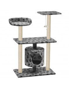 Albero per Gatti e Tiragraffi Sisal 95 cm Zampe Stampate Grigio 2