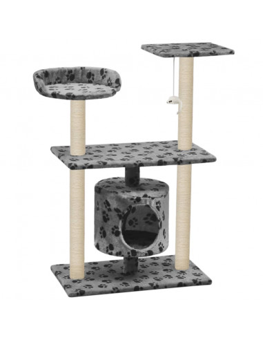 Albero per Gatti e Tiragraffi Sisal 95 cm Zampe Stampate Grigio
