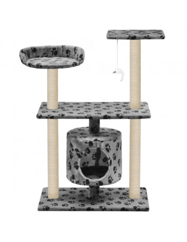Albero per Gatti e Tiragraffi Sisal 95 cm Zampe Stampate Grigio