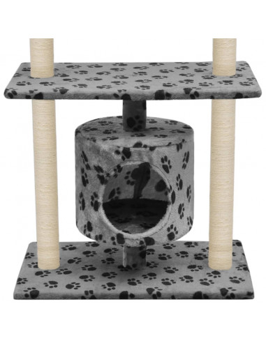 Albero per Gatti e Tiragraffi Sisal 95 cm Zampe Stampate Grigio