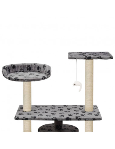 Albero per Gatti e Tiragraffi Sisal 95 cm Zampe Stampate Grigio