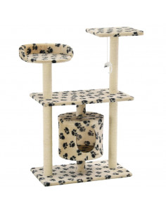 Albero per Gatti e Tiragraffi Sisal 95 cm Zampe Stampate Beige 2