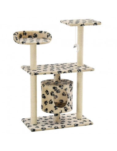 Albero per Gatti e Tiragraffi Sisal 95 cm Zampe Stampate Beige