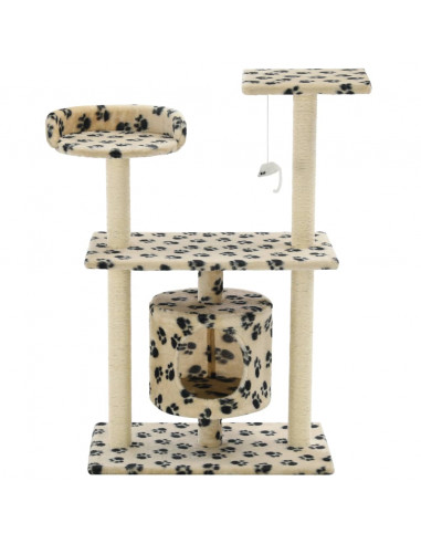 Albero per Gatti e Tiragraffi Sisal 95 cm Zampe Stampate Beige