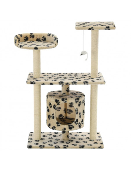 Albero per Gatti e Tiragraffi Sisal 95 cm Zampe Stampate Beige