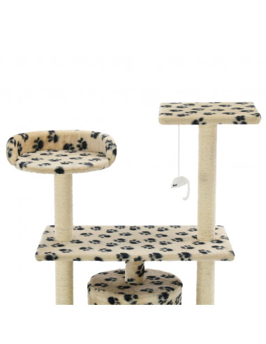 Albero per Gatti e Tiragraffi Sisal 95 cm Zampe Stampate Beige