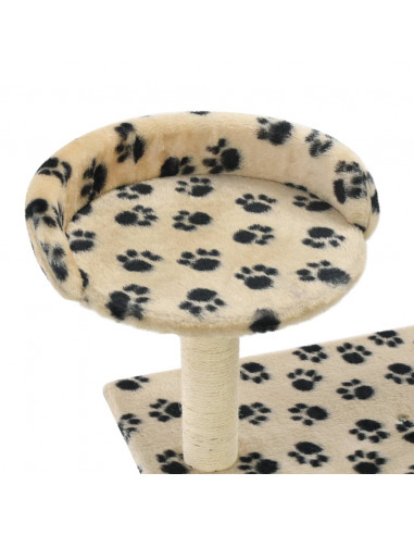 Albero per Gatti e Tiragraffi Sisal 95 cm Zampe Stampate Beige
