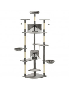 Albero per Gatti e Tiragraffi in Sisal 203 cm Grigio e Bianco 2