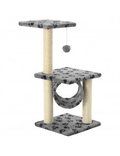 Albero per Gatti e Tiragraffi Sisal 65 cm Zampe Stampate Grigio 2