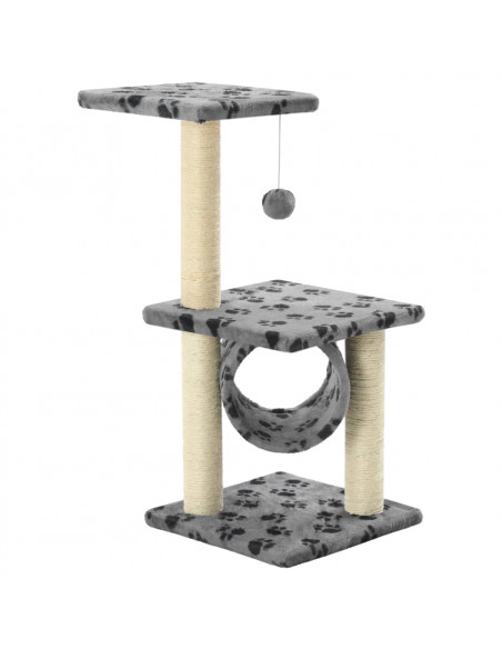 Albero per Gatti e Tiragraffi Sisal 65 cm Zampe Stampate Grigio