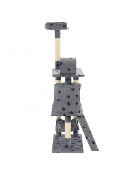 Albero per Gatti e Tiragraffi Sisal 140cm Zampe Stampate Grigio