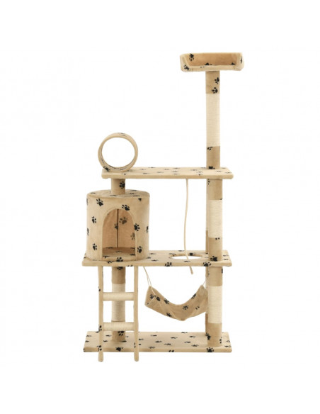 Albero per Gatti e Tiragraffi Sisal 140 cm Zampe Stampate Beige
