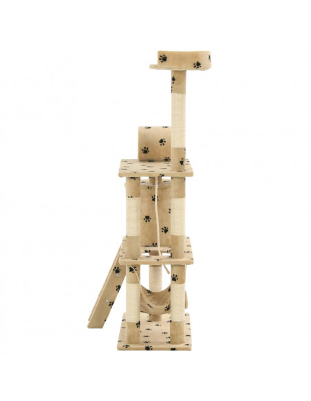Albero per Gatti e Tiragraffi Sisal 140 cm Zampe Stampate Beige