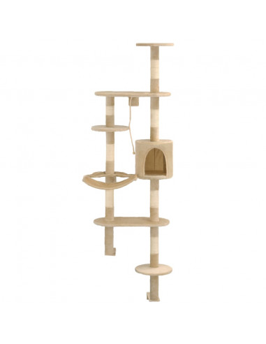 Albero per Gatti con Tiragraffi in Sisal da Parete 194 cm Beige