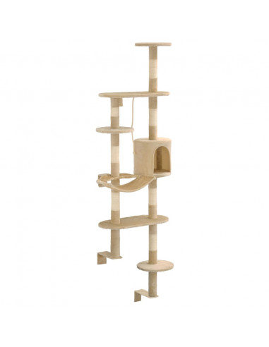 Albero per Gatti con Tiragraffi in Sisal da Parete 194 cm Beige