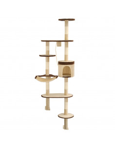 Albero Gatti Tiragraffi in Sisal a Muro 194 cm Beige e Marrone 2