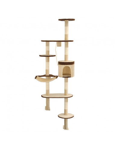 Albero Gatti Tiragraffi in Sisal a Muro 194 cm Beige e Marrone