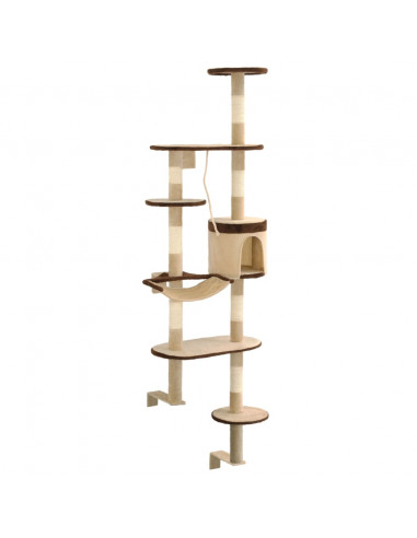 Albero Gatti Tiragraffi in Sisal a Muro 194 cm Beige e Marrone