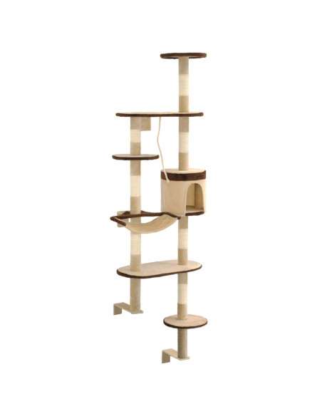 Albero Gatti Tiragraffi in Sisal a Muro 194 cm Beige e Marrone