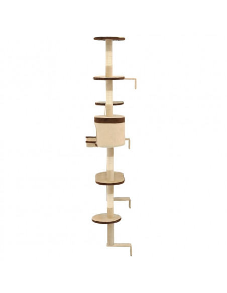 Albero Gatti Tiragraffi in Sisal a Muro 194 cm Beige e Marrone