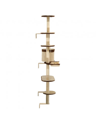Albero Gatti Tiragraffi in Sisal a Muro 194 cm Beige e Marrone