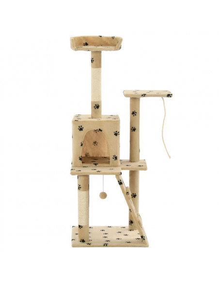 Albero per Gatti e Tiragraffi Sisal 120 cm Zampe Stampate Beige
