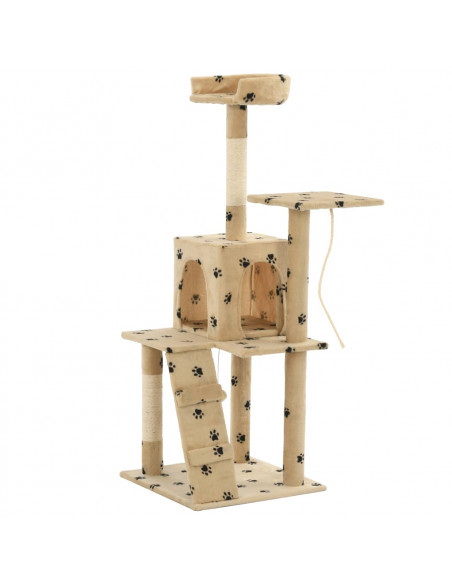 Albero per Gatti e Tiragraffi Sisal 120 cm Zampe Stampate Beige