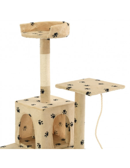 Albero per Gatti e Tiragraffi Sisal 120 cm Zampe Stampate Beige