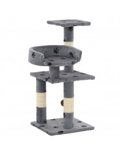 Albero per Gatti Tiragraffi in Sisal 65 cm Zampe Stampate Grigio 2