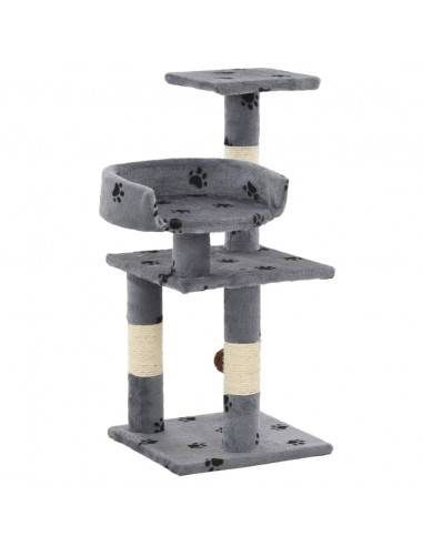Albero per Gatti Tiragraffi in Sisal 65 cm Zampe Stampate Grigio