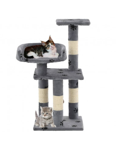 Albero per Gatti Tiragraffi in Sisal 65 cm Zampe Stampate Grigio