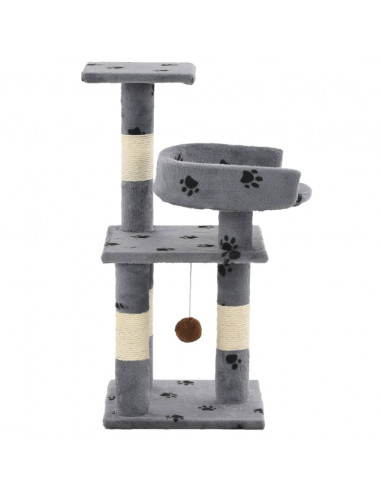 Albero per Gatti Tiragraffi in Sisal 65 cm Zampe Stampate Grigio