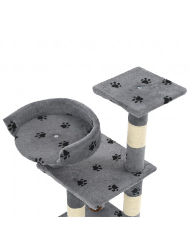 Albero per Gatti Tiragraffi in Sisal 65 cm Zampe Stampate Grigio