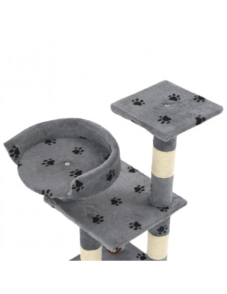 Albero per Gatti Tiragraffi in Sisal 65 cm Zampe Stampate Grigio