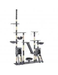 Albero per Gatti Tiragraffi Sisal 230-250cm Stampa Zampe Grigio 2