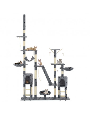 Albero per Gatti Tiragraffi Sisal 230-250cm Stampa Zampe Grigio