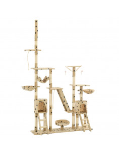 Albero per Gatti Tiragraffi Sisal 230-250cm Stampa Zampe Beige 2