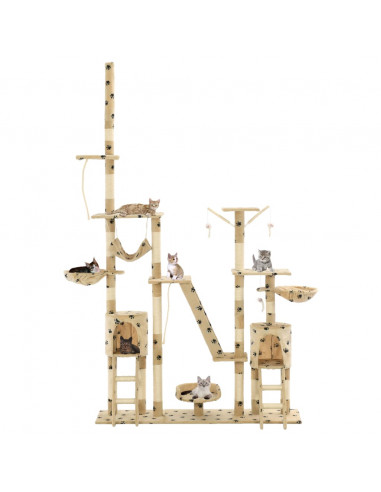 Albero per Gatti Tiragraffi Sisal 230-250cm Stampa Zampe Beige