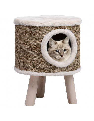 Cuccia per Gatti con Gambe in Legno 41 cm in Giunco