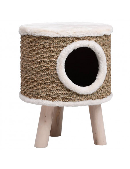 Cuccia per Gatti con Gambe in Legno 41 cm in Giunco