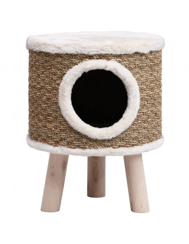 Cuccia per Gatti con Gambe in Legno 41 cm in Giunco