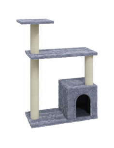 Albero per Gatti con Tiragraffi in Sisal Grigio Chiaro 70 cm 2