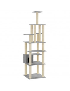 Albero per Gatti con Tiragraffi in Sisal Grigio Chiaro 183 cm 2